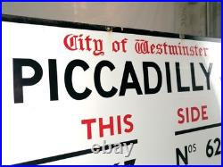 Original 1940s Enamel London Street Sign Piccadilly W1 City of Westminster