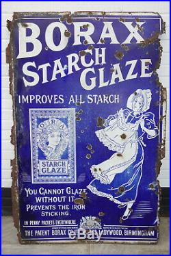 Original Borax Starch Glaze Enamel, Advertising Sign Salvage Antique Vintage