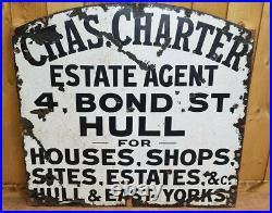 Original Chas Charter Estate Agent, Hull Enamel Sign. Vintage. NOT repro