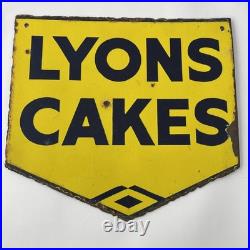 Original Double Sided Lyons Cakes Enamel Sign Vintage Advertising 43cm wide