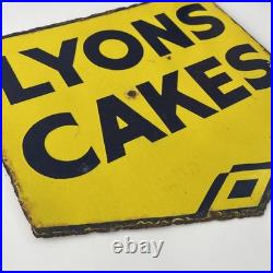 Original Double Sided Lyons Cakes Enamel Sign Vintage Advertising 43cm wide