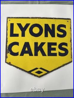 Original Double Sided Lyons Cakes Enamel Sign Vintage Advertising 43cm wide