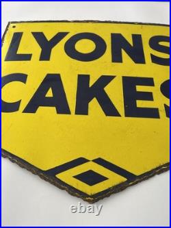 Original Double Sided Lyons Cakes Enamel Sign Vintage Advertising 43cm wide