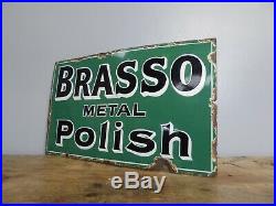 Original Early Antique Vintage Brasso Metal Polish Enamel Adverting Sign