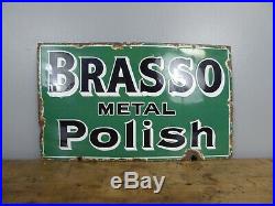 Original Early Antique Vintage Brasso Metal Polish Enamel Adverting Sign