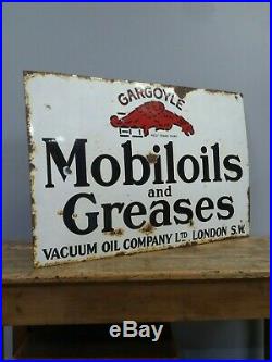 Original Early Antique Vintage Mobiloil Oils & Greases Enamel Adverting Sign