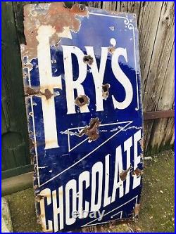 Original Enamel Frys Chocolate Sign Vintage