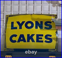 Original Enamel Sign Lyons Cakes 1940/50's Large Rare Sign Excellent Example