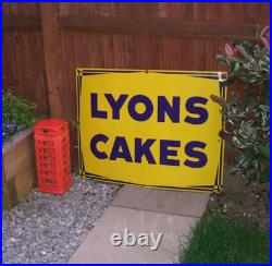 Original Enamel Sign Lyons Cakes 1940/50's Large Rare Sign Excellent Example