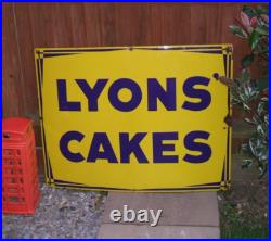 Original Enamel Sign Lyons Cakes 1940/50's Large Rare Sign Excellent Example