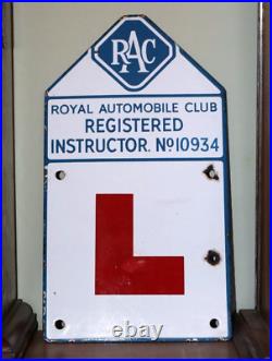 Original Enamel Sign RAC Driving Instructor Plate Rare in this Nice condition