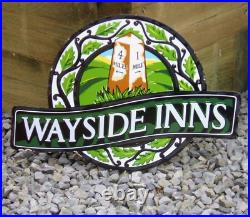 Original Enamel Sign WAYSIDE INNS Rare Large Stunning Beer Food Bar Drinks Sign