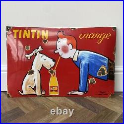Original Enamel TINTIN ORANGE SIGN Hergé Savignac Vintage