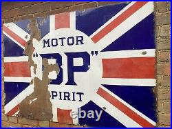 Original Large'BP Motor Spirit' Enamel Sign 54 x 36 Vintage Barn Find 1920s