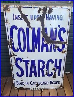 Original Large Rare Vintage Colmans Starch Enamel Advertising Sign