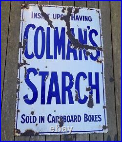 Original Large Rare Vintage Colmans Starch Enamel Advertising Sign