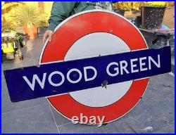 Original London Underground Wood Green Enamel Sign Railway Vintage 1930s WW2 Era