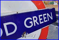 Original London Underground Wood Green Enamel Sign Railway Vintage 1930s WW2 Era