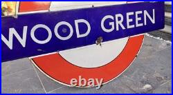 Original London Underground Wood Green Enamel Sign Railway Vintage 1930s WW2 Era