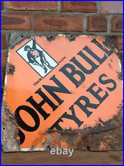 Original Vintage Advertising Orange John Bull Tyres Enamel Sign Double Sided