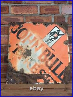 Original Vintage Advertising Orange John Bull Tyres Enamel Sign Double Sided