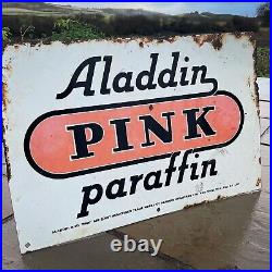 Original Vintage Aladdin Pink Paraffin Enamel Sign