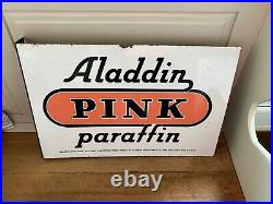 Original Vintage Aladdin Pink Paraffin Enamel Sign