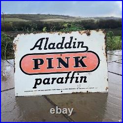 Original Vintage Aladdin Pink Paraffin Enamel Sign