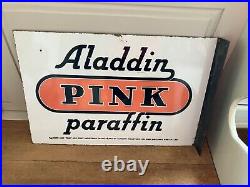 Original Vintage Aladdin Pink Paraffin Enamel Sign