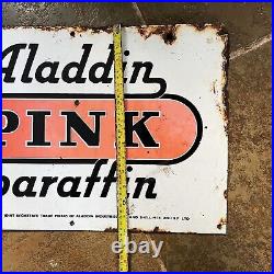 Original Vintage Aladdin Pink Paraffin Enamel Sign