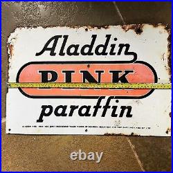 Original Vintage Aladdin Pink Paraffin Enamel Sign