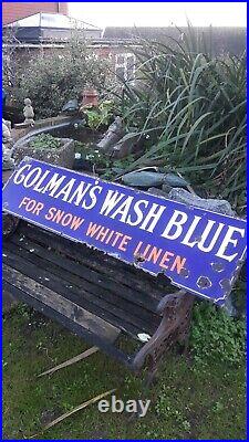 Original Vintage Antique Enamel Colmans Wash Blue Advertising Sign