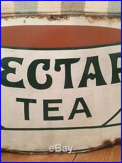 Original Vintage Antique Nectar Tea Teacup Enamel Advertising Sign