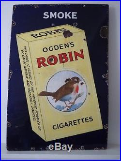 Original Vintage Antique Ogden's Robin Cigarettes Enamel Advertising Sign c1920