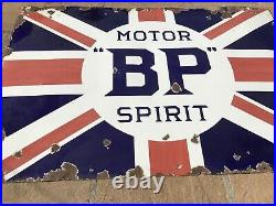 Original Vintage BP Motor Spirit Enamel Sign 6ft X 4ft Rare Union Jack Sign