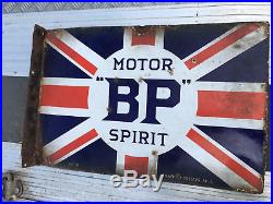 Original Vintage BP Union Jack Enamel Sign, double sided, Automobilia, barn find