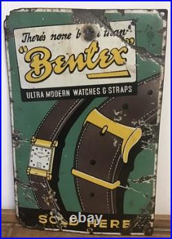 Original, Vintage Bentex'Watches & Straps Sold Here' Enamel Advertising Sign