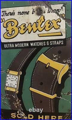 Original, Vintage Bentex'Watches & Straps Sold Here' Enamel Advertising Sign