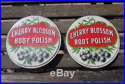 Original Vintage Cherry Blossom Advertising display sign tin. Not enamel. Pair