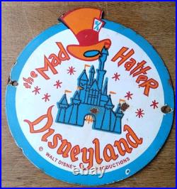 Original Vintage Disneyland Mad Hatter Enamel Advertising Sign