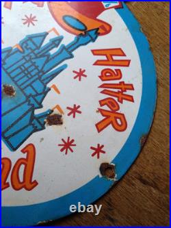 Original Vintage Disneyland Mad Hatter Enamel Advertising Sign