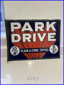 Original Vintage Double Sided Enamel Metal Sign for Park Drive Cigarettes 1940s