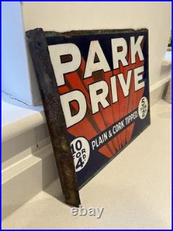 Original Vintage Double Sided Enamel Metal Sign for Park Drive Cigarettes 1940s