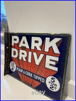 Original Vintage Double Sided Enamel Metal Sign for Park Drive Cigarettes 1940s