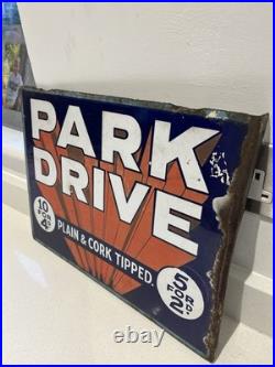 Original Vintage Double Sided Enamel Metal Sign for Park Drive Cigarettes 1940s