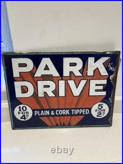Original Vintage Double Sided Enamel Metal Sign for Park Drive Cigarettes 1940s