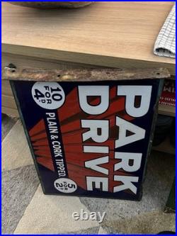 Original Vintage Double Sided Enamel Metal Sign for Park Drive Cigarettes 1940s