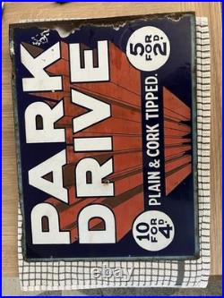 Original Vintage Double Sided Enamel Metal Sign for Park Drive Cigarettes 1940s