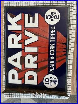 Original Vintage Double Sided Enamel Metal Sign for Park Drive Cigarettes 1940s