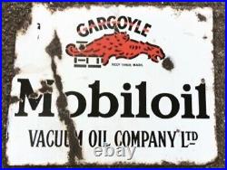 Original Vintage Double Sided Mobil Oil Enamel Sign Gargoyle 20 By 16Mancave